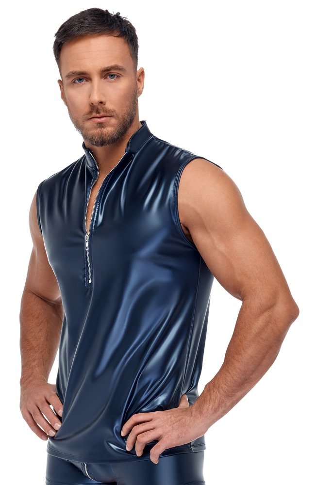 Metallic blauwe heren shirt