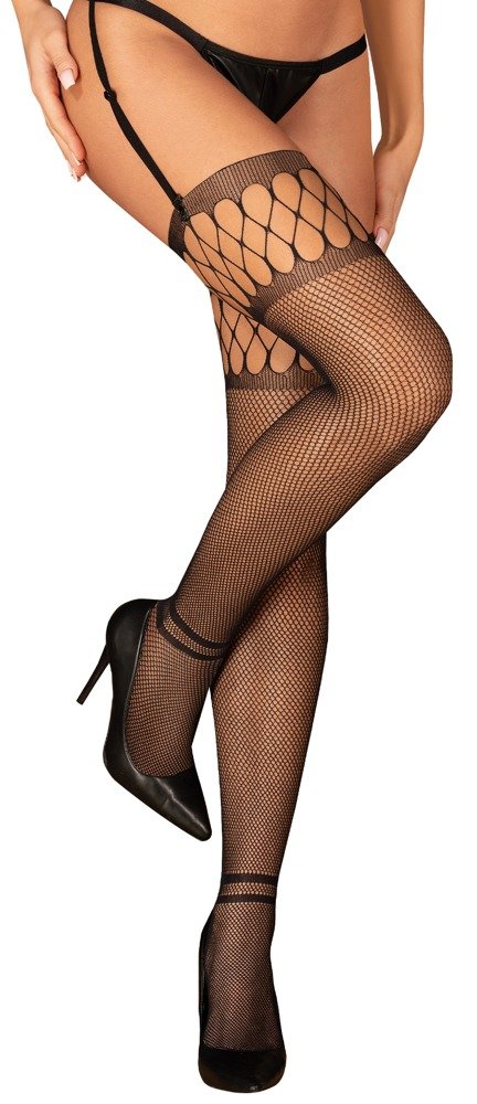 Zwarte visnet jarretelkousen met stijlvolle details