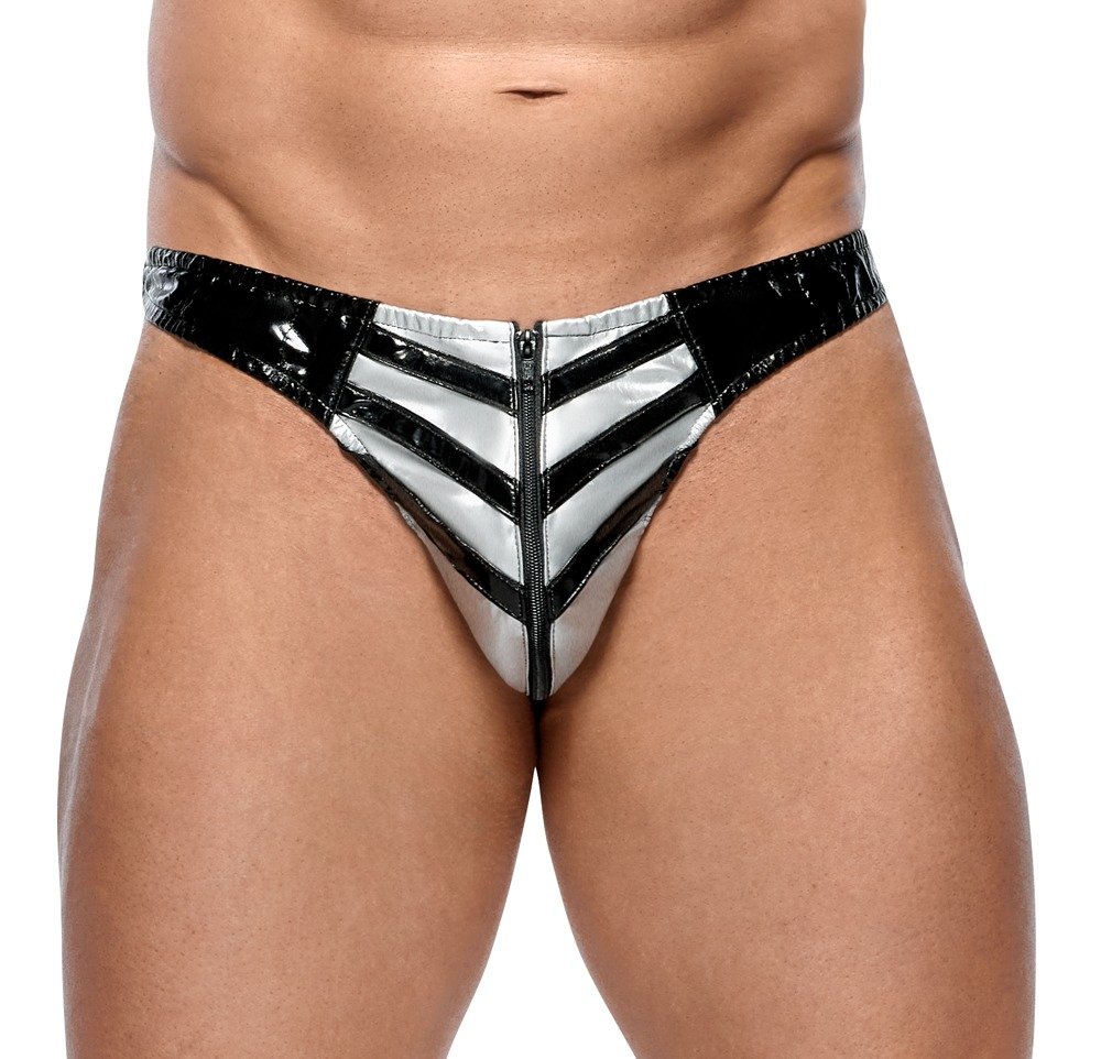 Black Level Vinyl Briefs Zwart Lak Slip met Rits